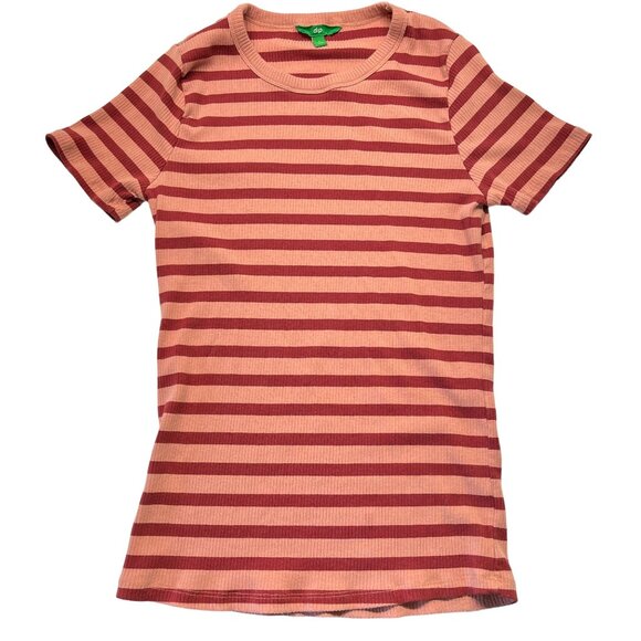 Pink Striped T Shirt Womens Size Large Cap Short Sleeve Dip Fitted Tee - Picture 7 of 7